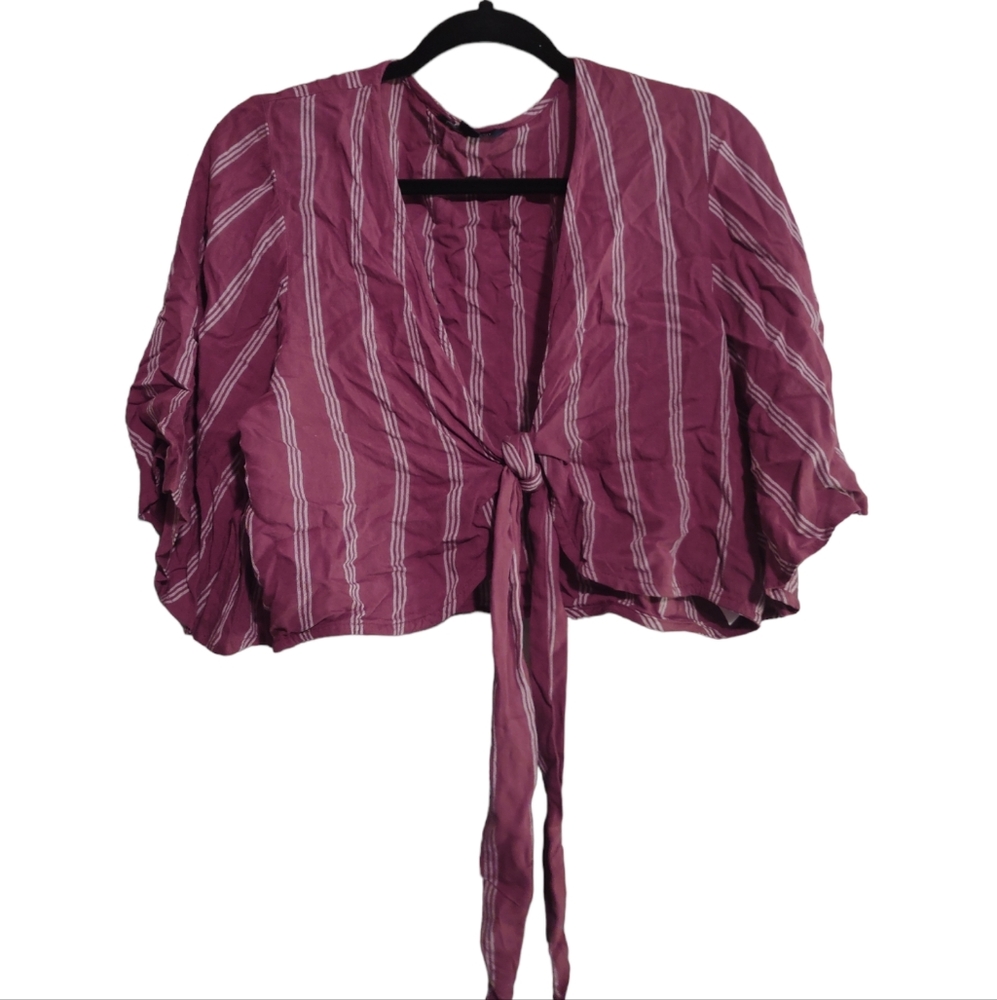 American Eagle Cropped Front Tie Maroon White Stripe Tee Large/matching pants
